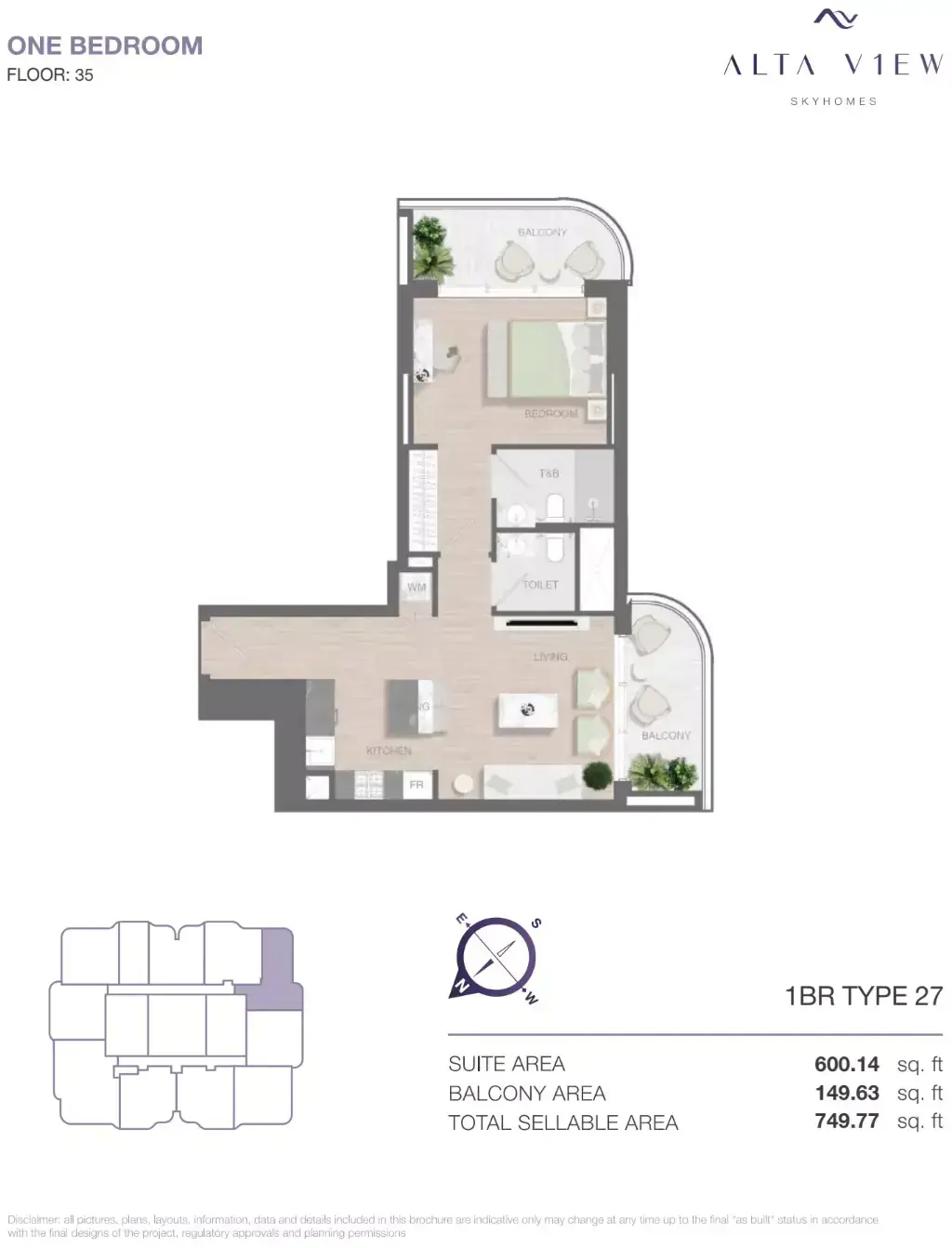 Планировка — 1-спальная, 70 м²