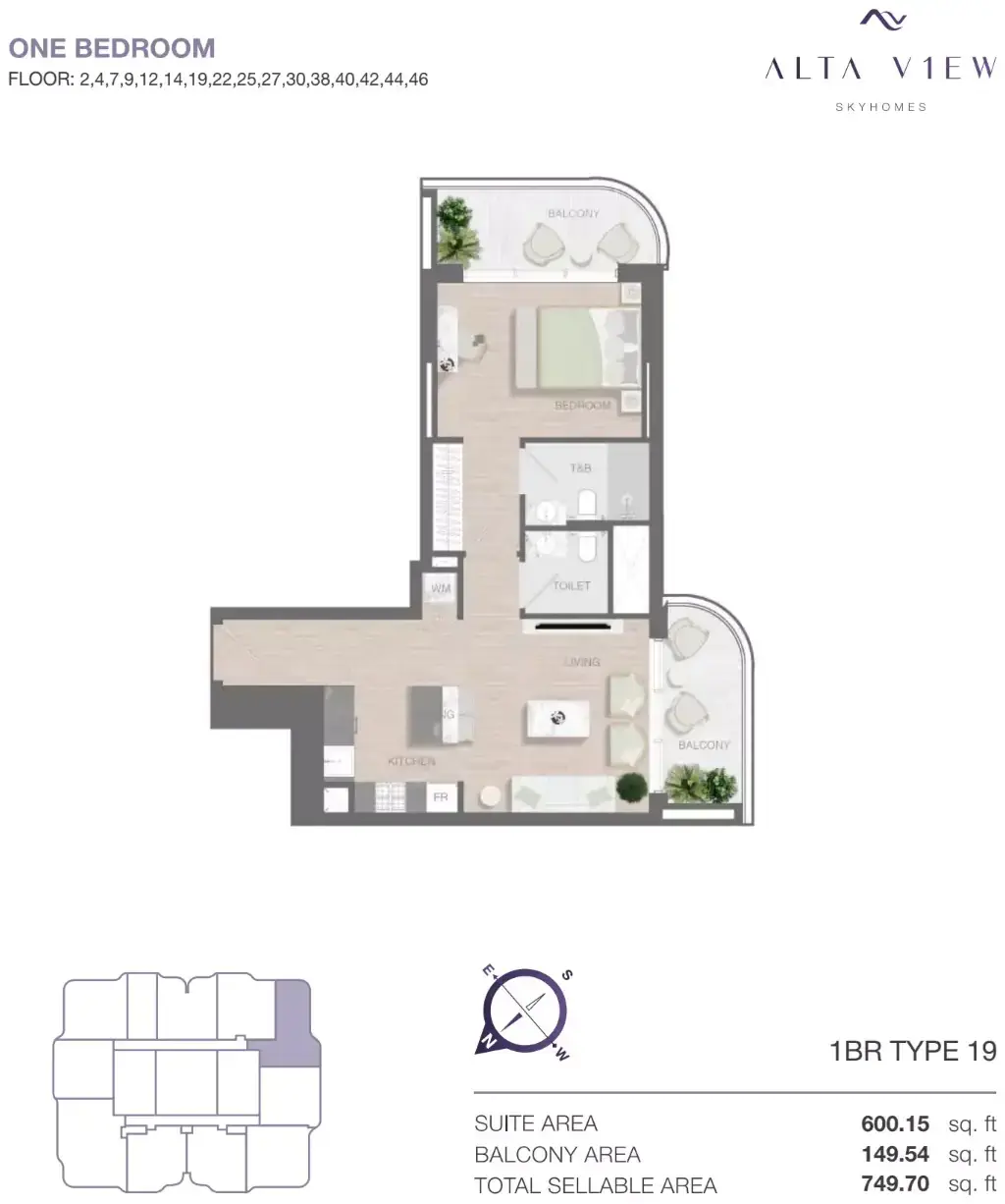 Планировка — 1-спальная, 70 м²