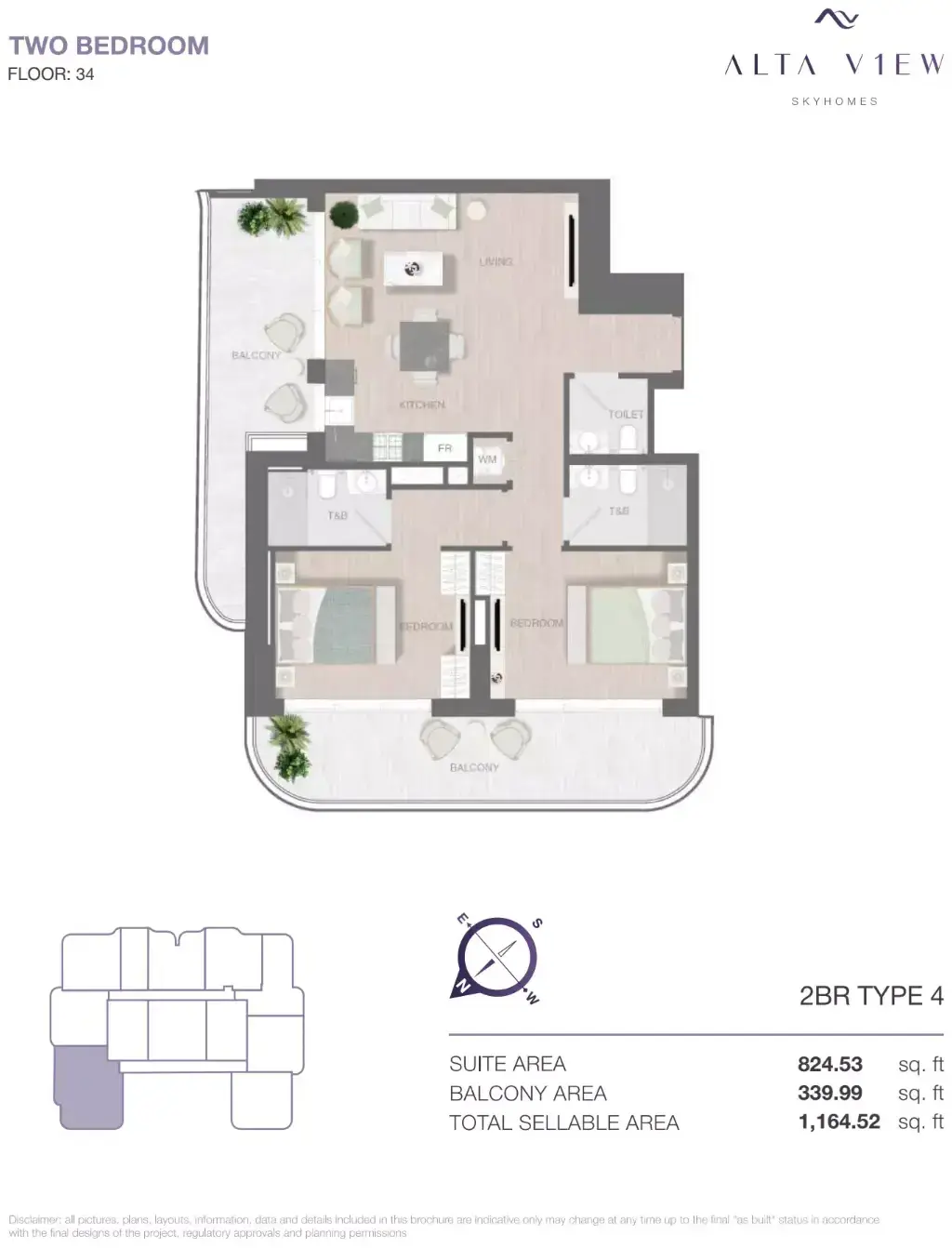Планировка — 2-спальная, 108 м²