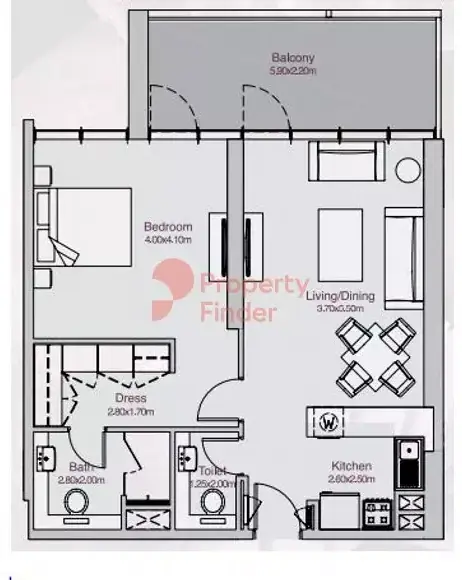 Планировка — 1-спальная, 82 м²