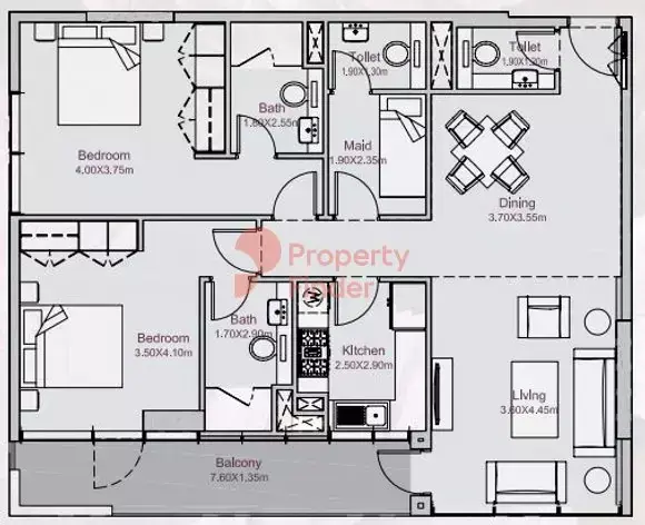 Планировка — 2-спальная, 113 м²