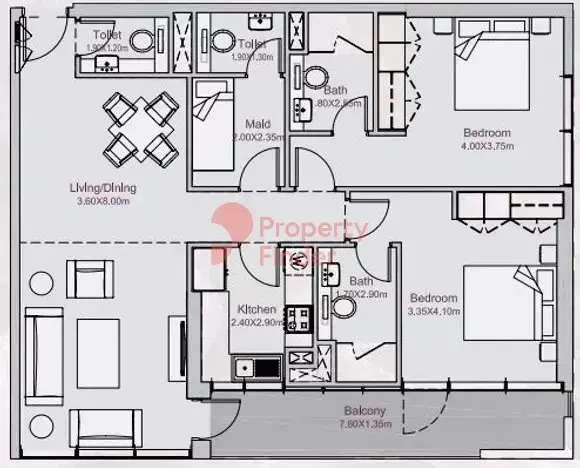 Планировка — 2-спальная, 113 м²