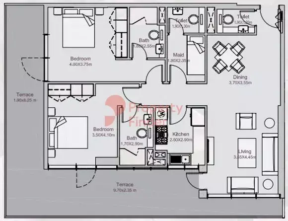 Планировка — 2-спальная, 146 м²