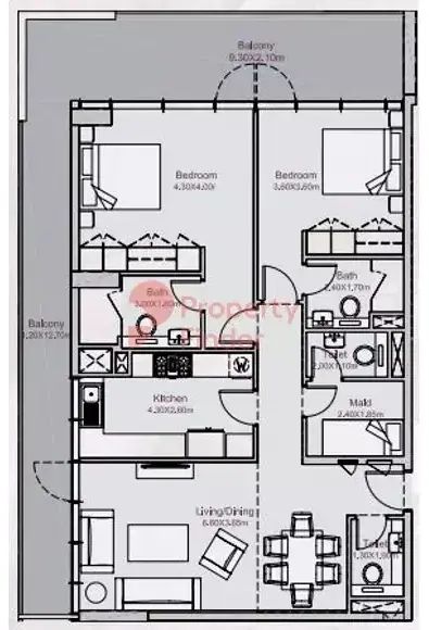 Планировка — 2-спальная, 138 м²