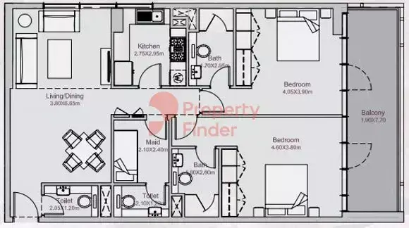 Планировка — 2-спальная, 118 м²