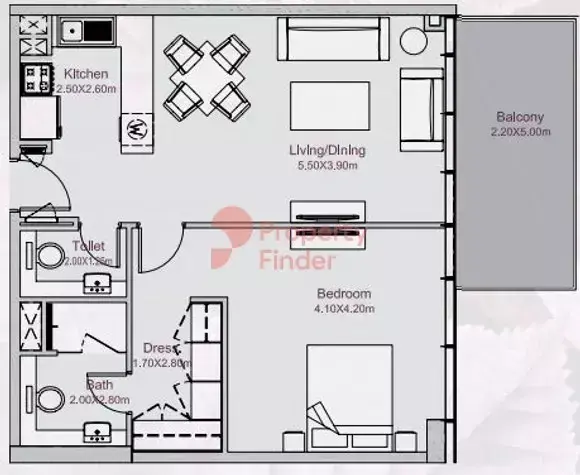 Планировка — 1-спальная, 80 м²