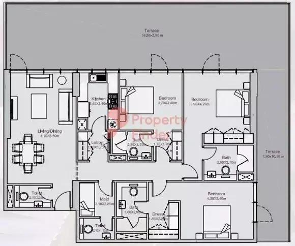 Планировка — 3-спальная, 227 м²