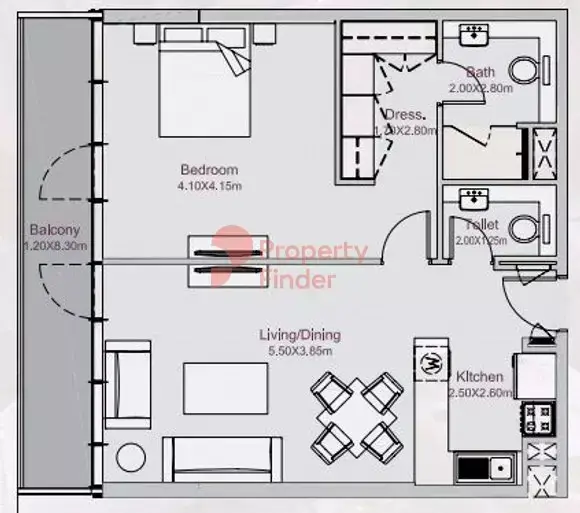 Планировка — 1-спальная, 79 м²