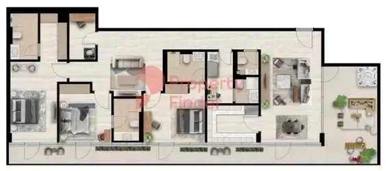 Планировка — 3-спальная, 208 м²