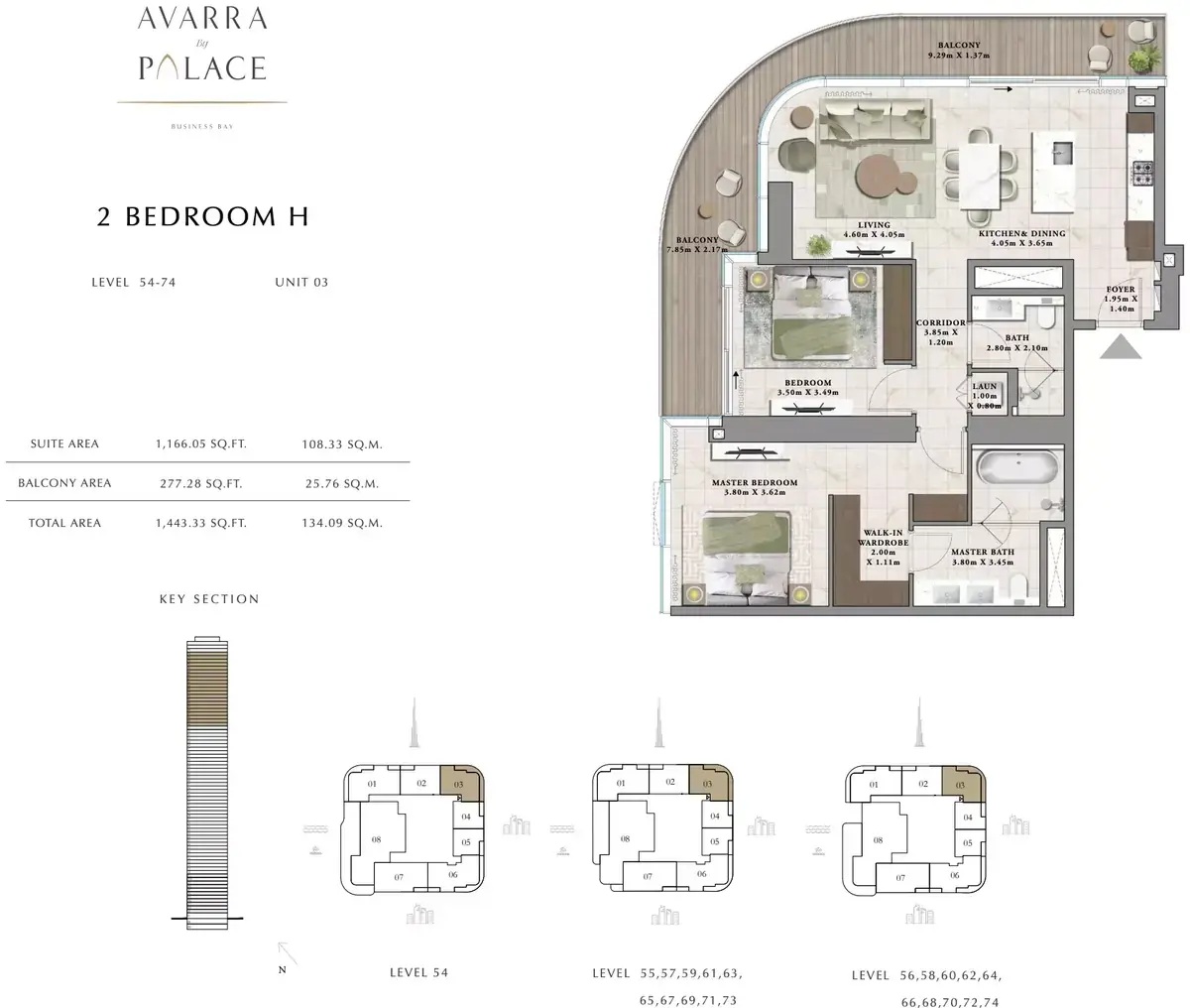 Планировка — 2-спальная, 134 м²