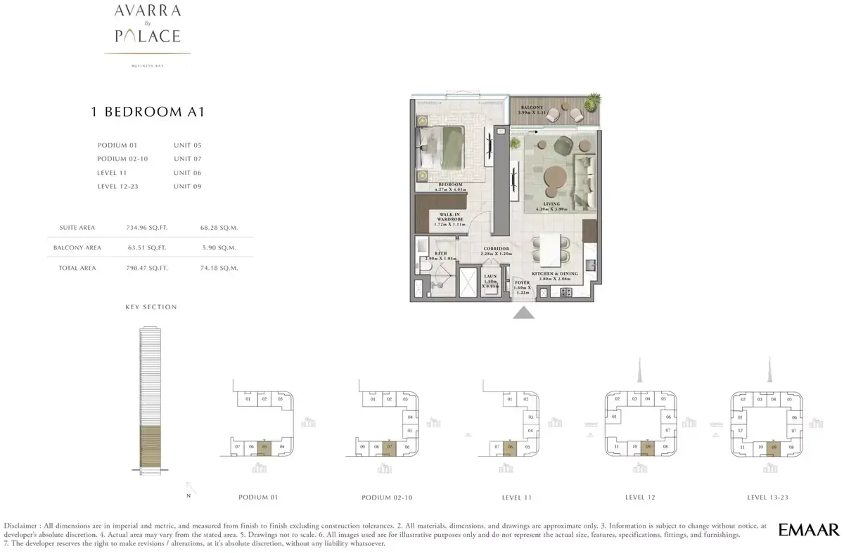 Планировка — 1-спальная, 74 м²