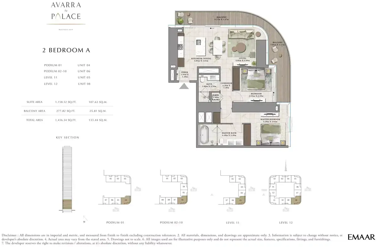 Планировка — 2-спальная, 133 м²