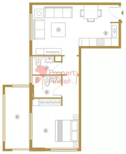 Планировка — 1-спальная, 75 м²