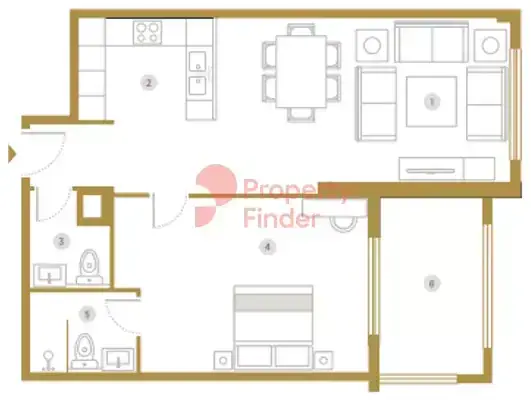 Планировка — 1-спальная, 85 м²