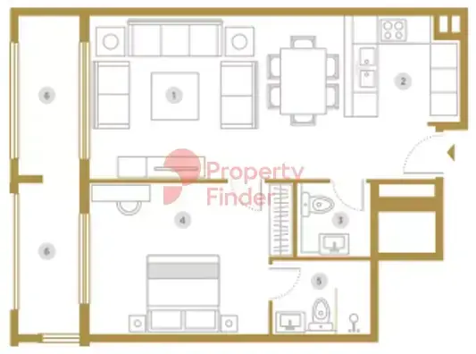 Планировка — 1-спальная, 81 м²