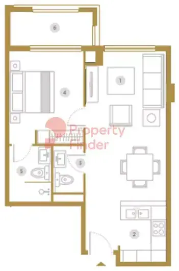 Планировка — 1-спальная, 63 м²