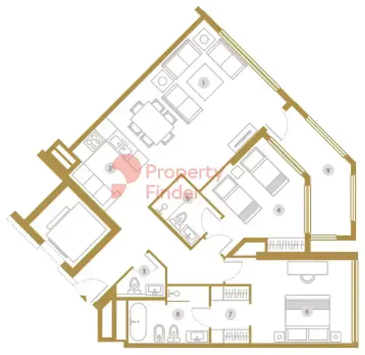 Планировка — 2-спальная, 129 м²