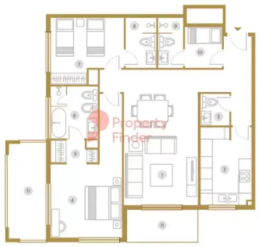 Планировка — 2-спальная, 196 м²