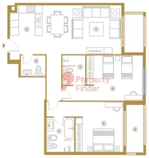Планировка — 2-спальная, 118 м²