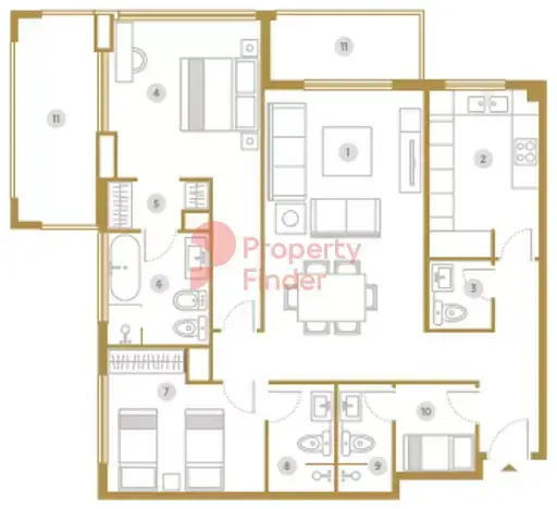 Планировка — 2-спальная, 221 м²