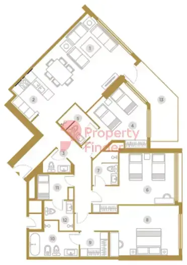 Планировка — 3-спальная, 179 м²