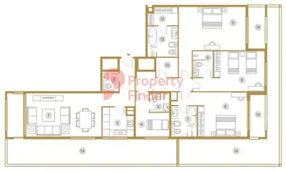 Планировка — 3-спальная, 286 м²
