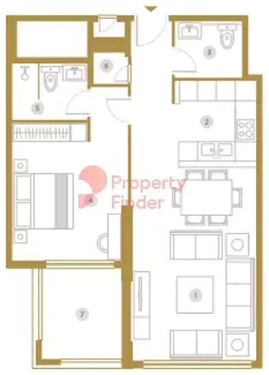 Планировка — 1-спальная, 83 м²