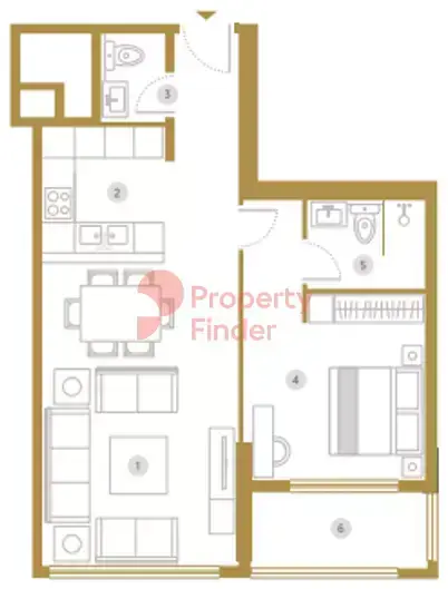 Планировка — 1-спальная, 77 м²