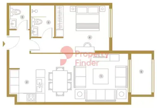 Планировка — 1-спальная, 73 м²