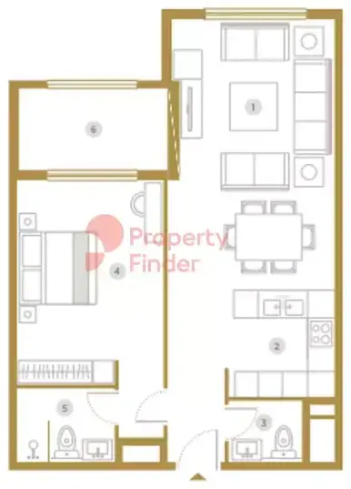 Планировка — 1-спальная, 81 м²