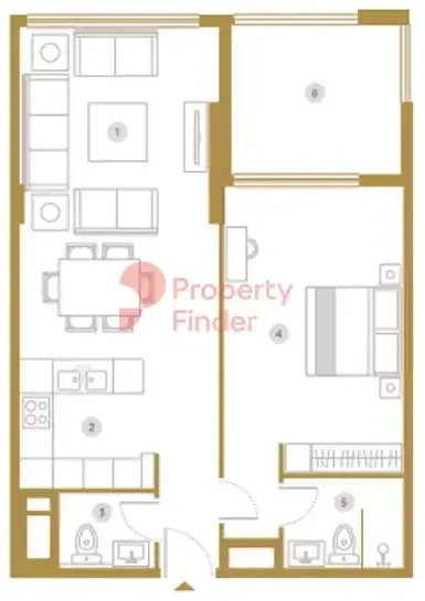 Планировка — 1-спальная, 87 м²
