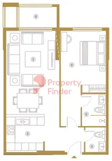 Планировка — 1-спальная, 79 м²
