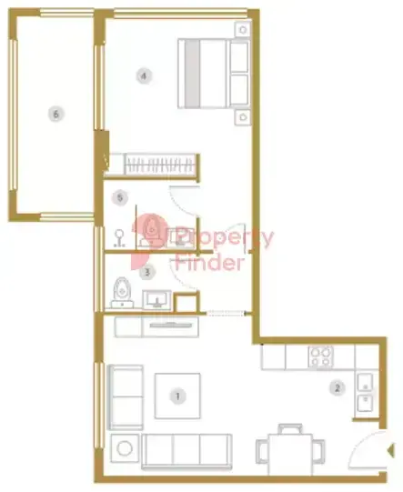 Планировка — 1-спальная, 75 м²