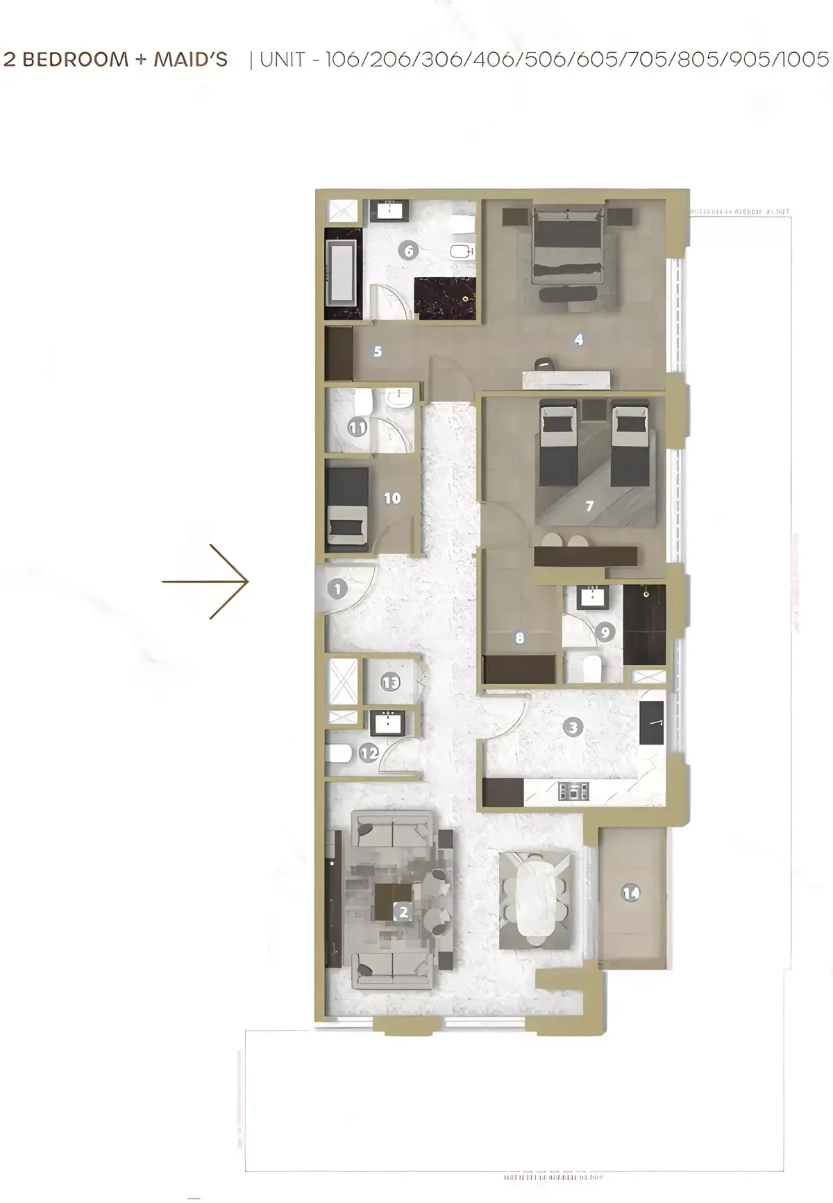 Планировка — 2-спальная, 202 м²