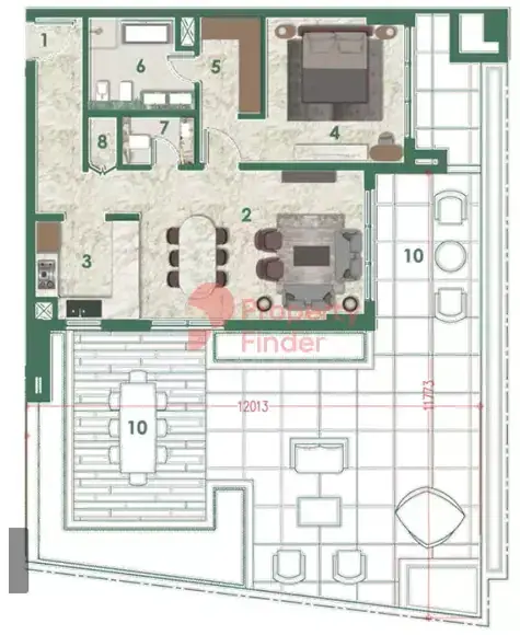 Планировка — 1-спальная, 181 м²