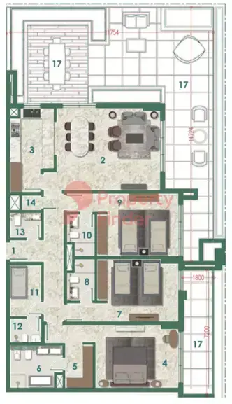 Планировка — 3-спальная, 263 м²