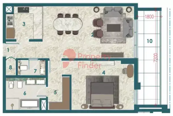 Планировка — 1-спальная, 100 м²