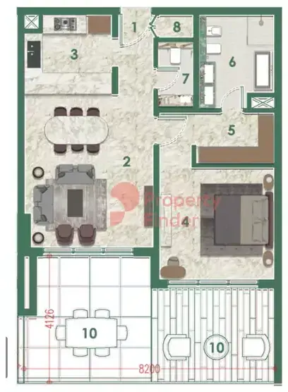 Планировка — 1-спальная, 100 м²
