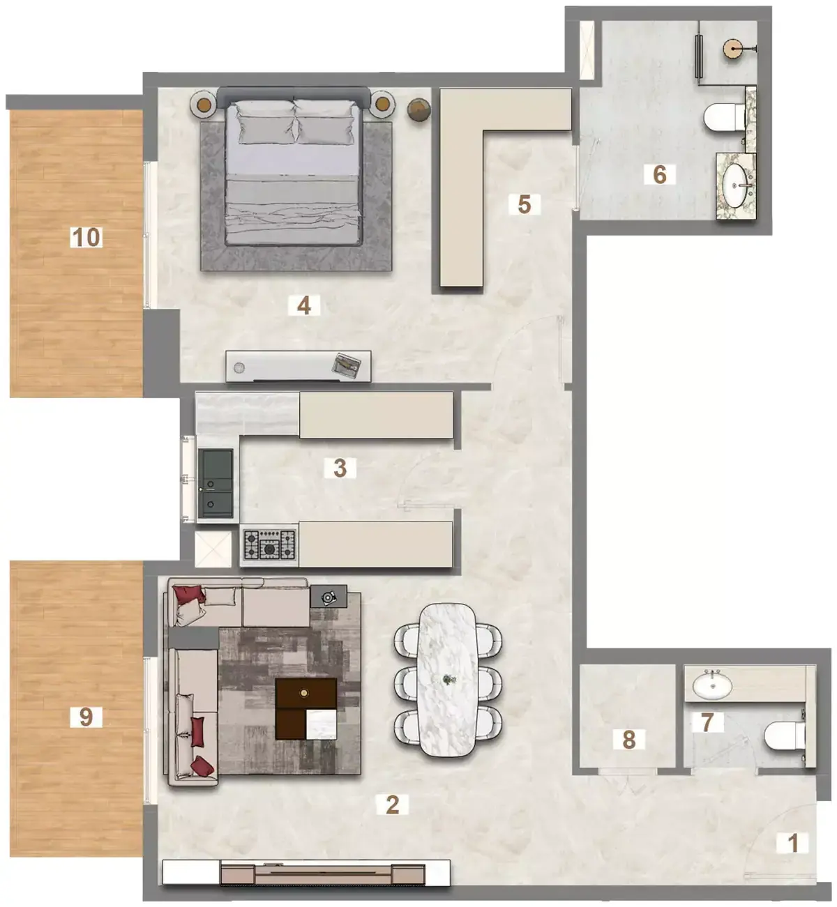 Планировка — 1-спальная, 95 м²