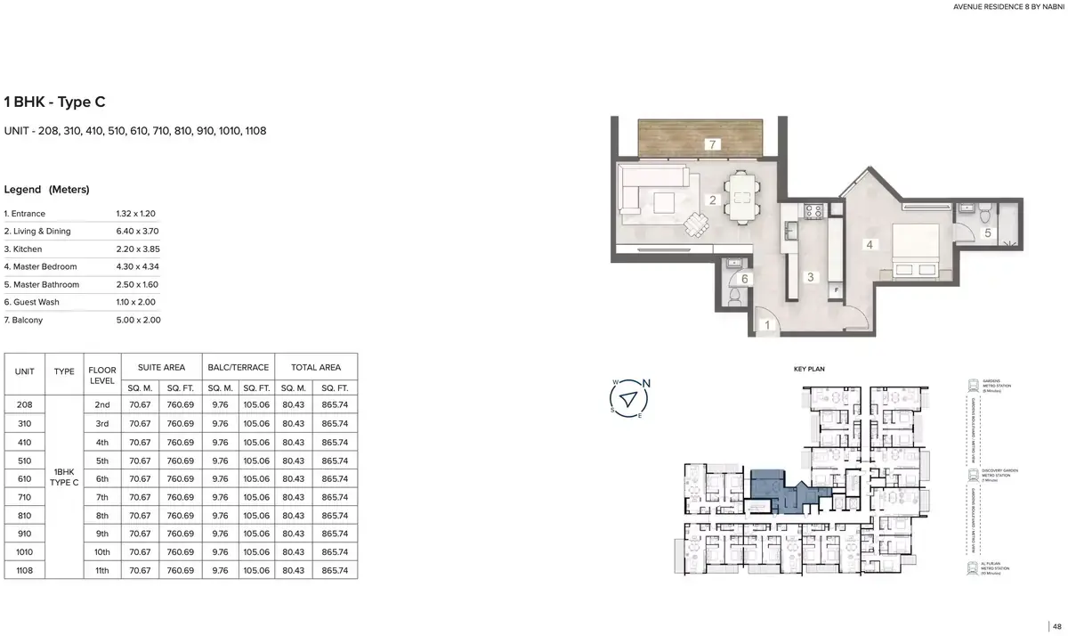 Планировка — 1-спальная, 80 м²