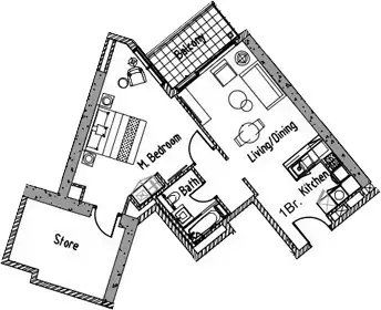 Планировка — 1-спальная, 81 м²