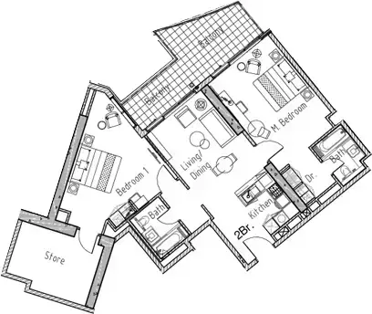 Планировка — 2-спальная, 123 м²