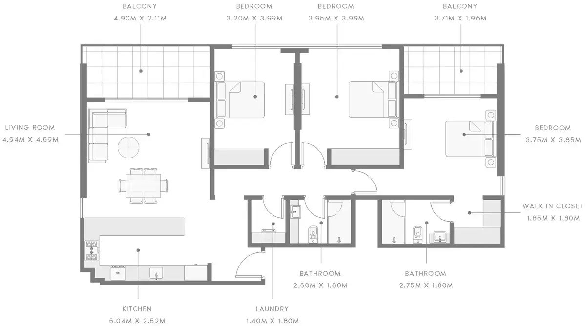 Планировка — 3-спальная, 143 м²