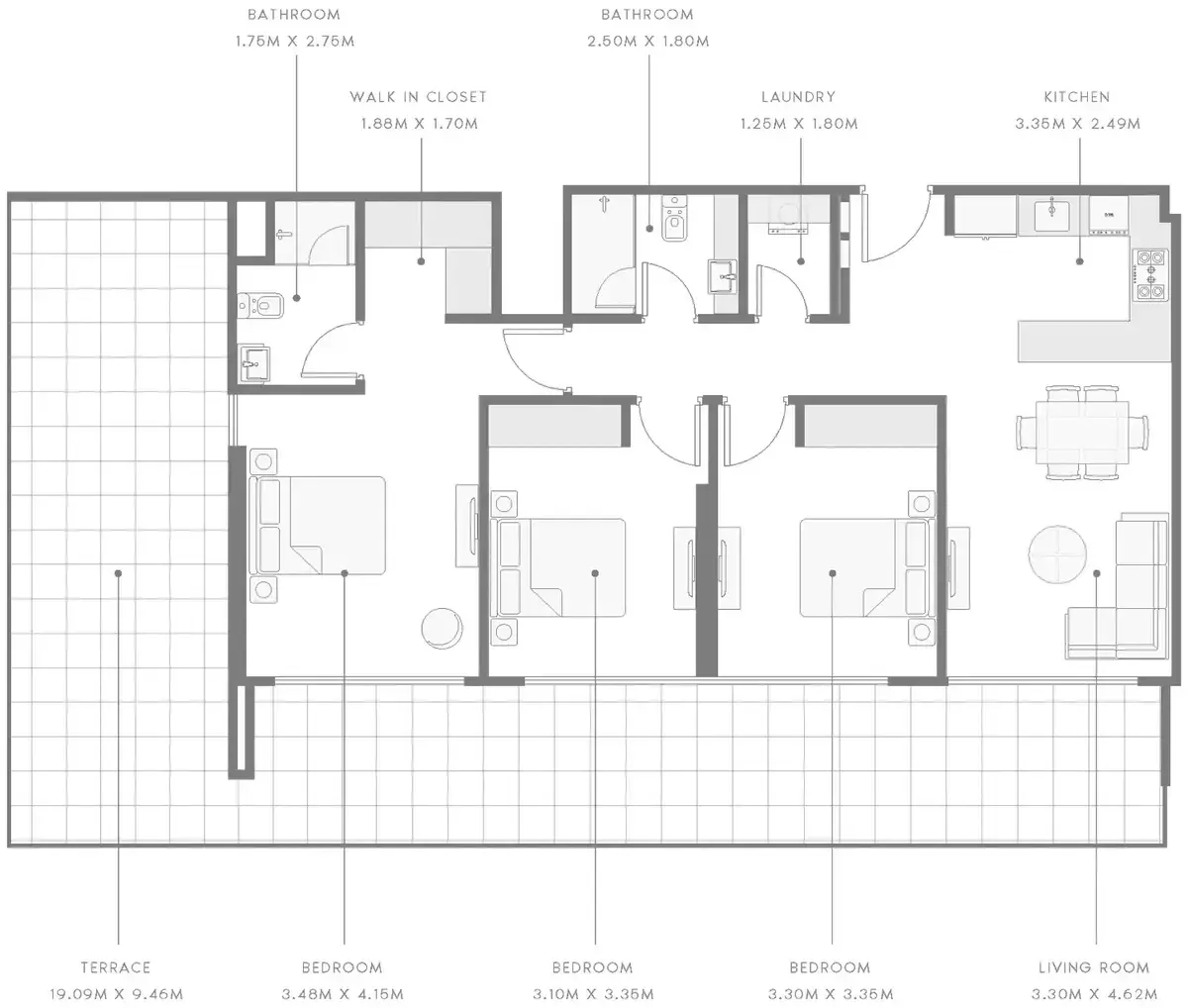 Планировка — 3-спальная, 188 м²