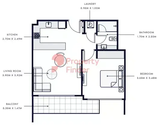 Планировка — 1-спальная, 60 м²