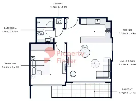 Планировка — 1-спальная, 65 м²