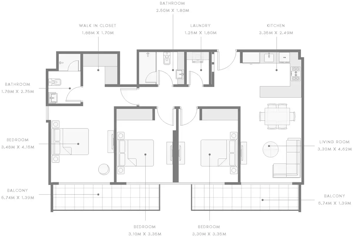 Планировка — 3-спальная, 117 м²