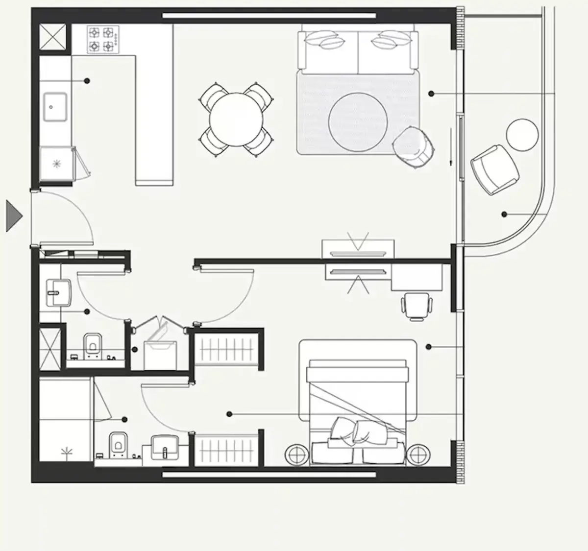 Планировка — 1-спальная, 74 м²