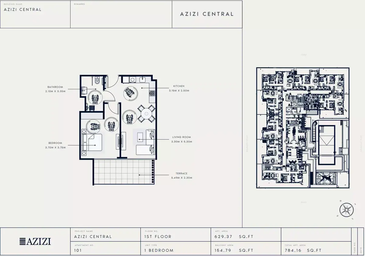 Планировка — 1-спальная, 73 м²