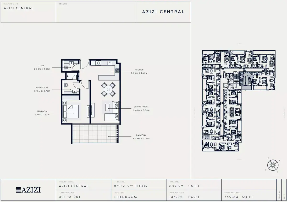 Планировка — 1-спальная, 71 м²